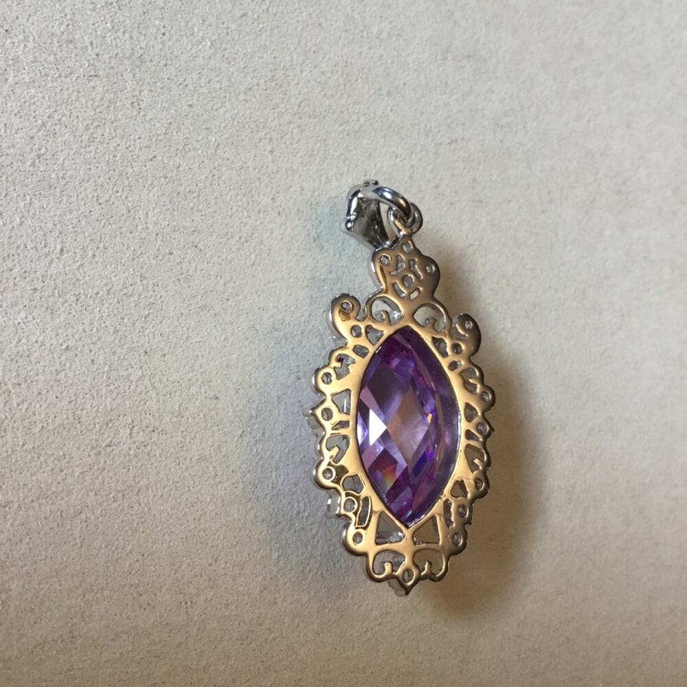 Sterling Silver Purple Crystal Statement Pendant - Picture 11 of 12